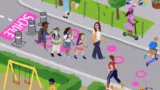 Illustrazione: bambini su una strada davanti alla scuola